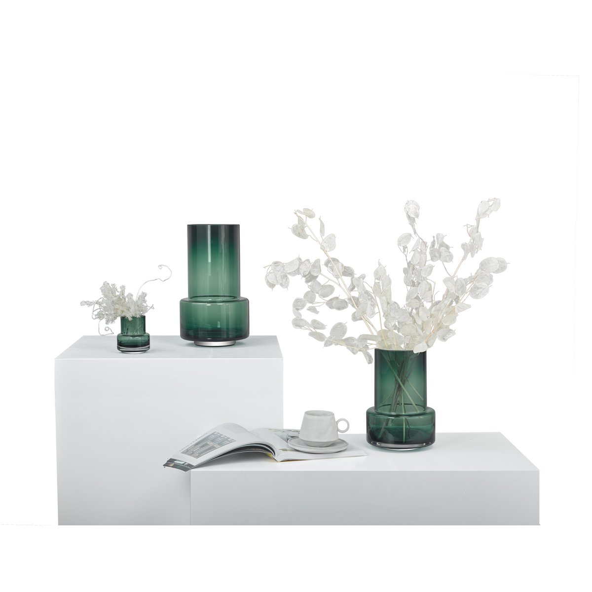 tall retro style thick flower vase, dark green quality glass : TYLER35GE