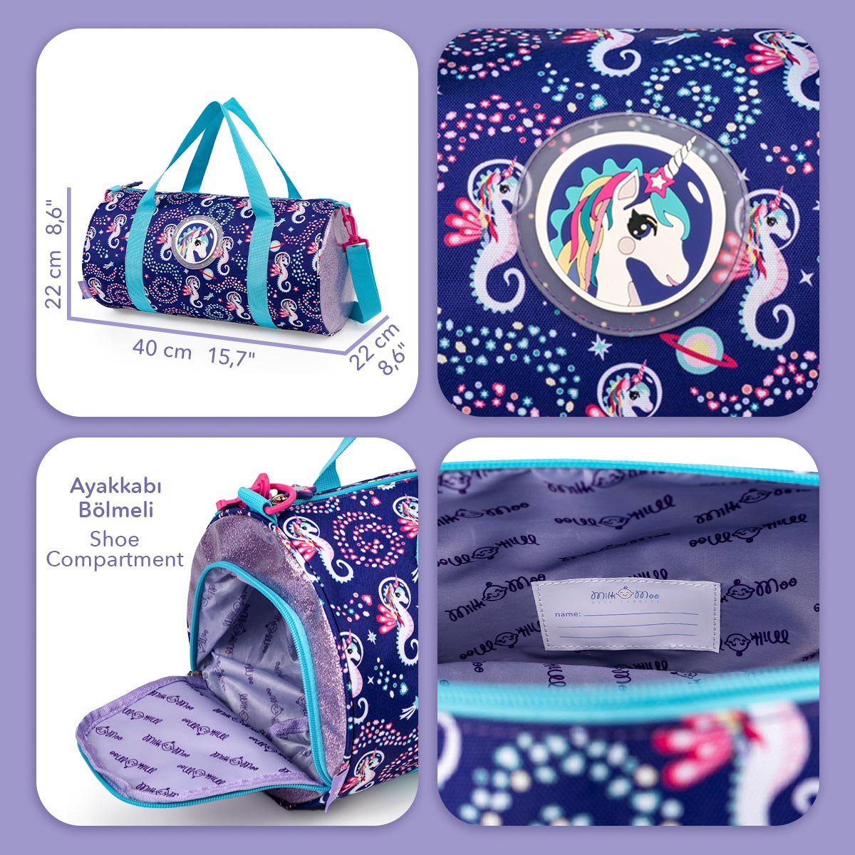 Milk&Moo Ayris Kids’ Sports Bag with Shoe Compartment – Lightweight & Spacious for Active Kids