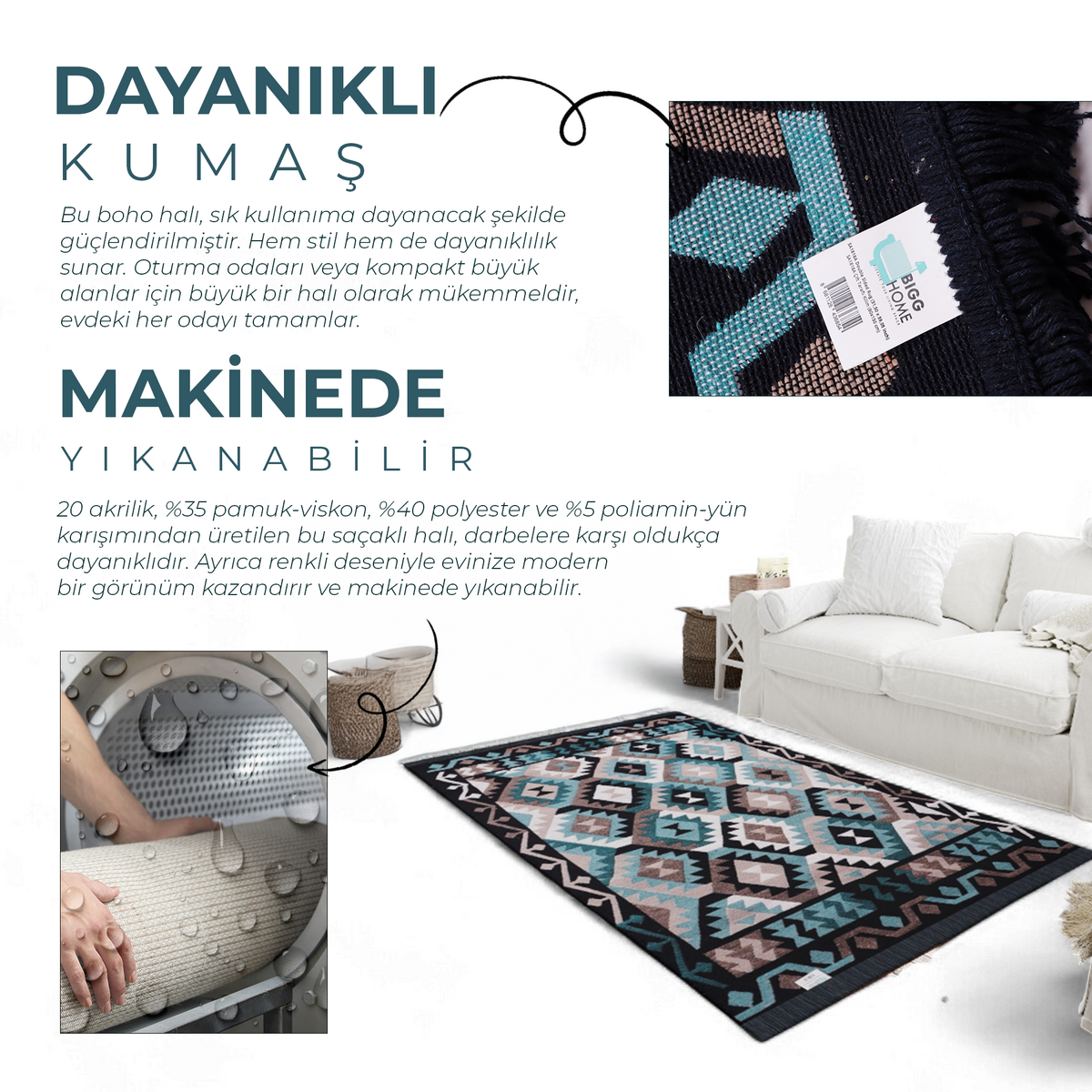 Bigghome SA1818A Double Sided Rug 31,50 inch * 59,05 inch,3.21 lbs.