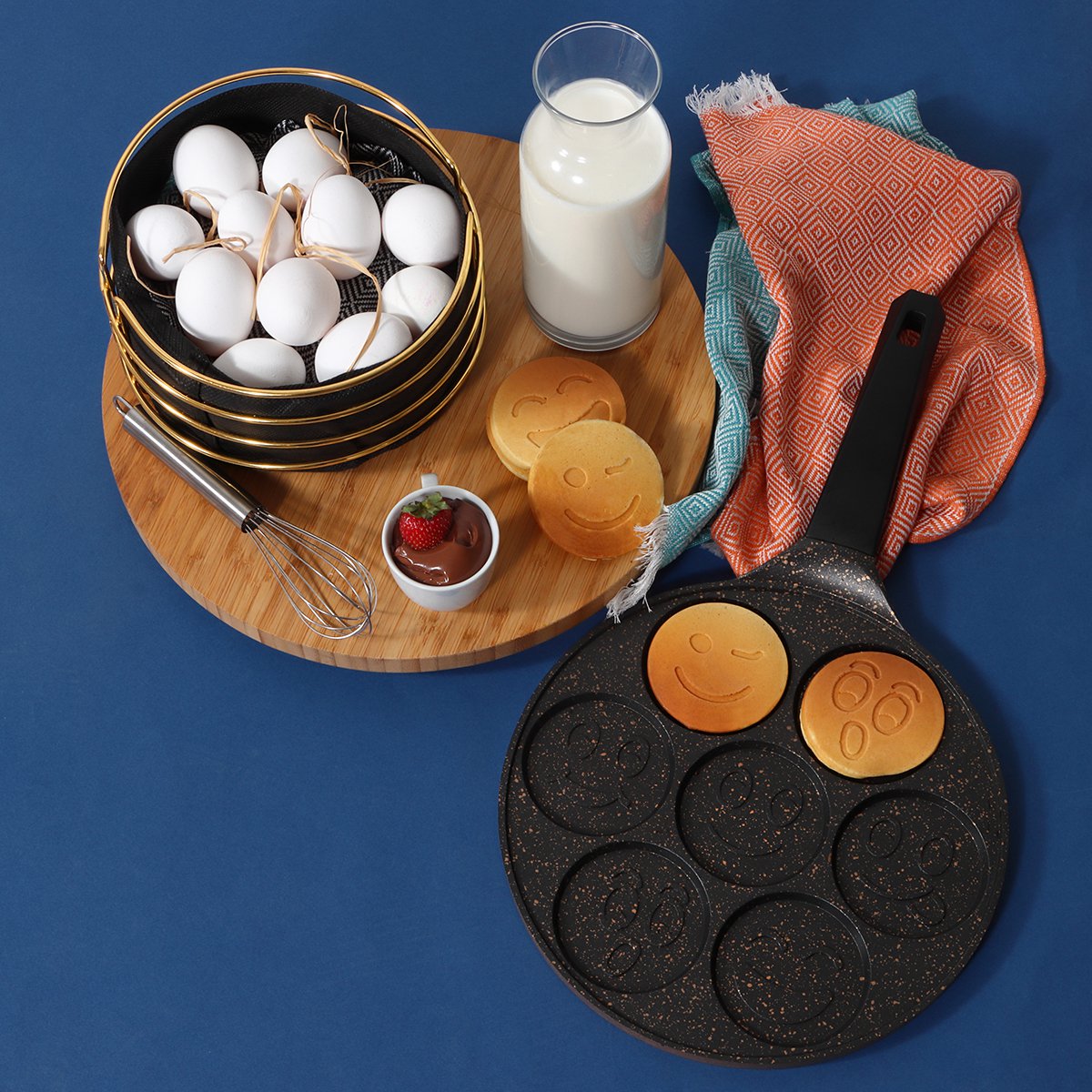 Serenk Fun Cooking Smile Mini Pancakes Maker, 10.2 inch, Nonstick Bakeware