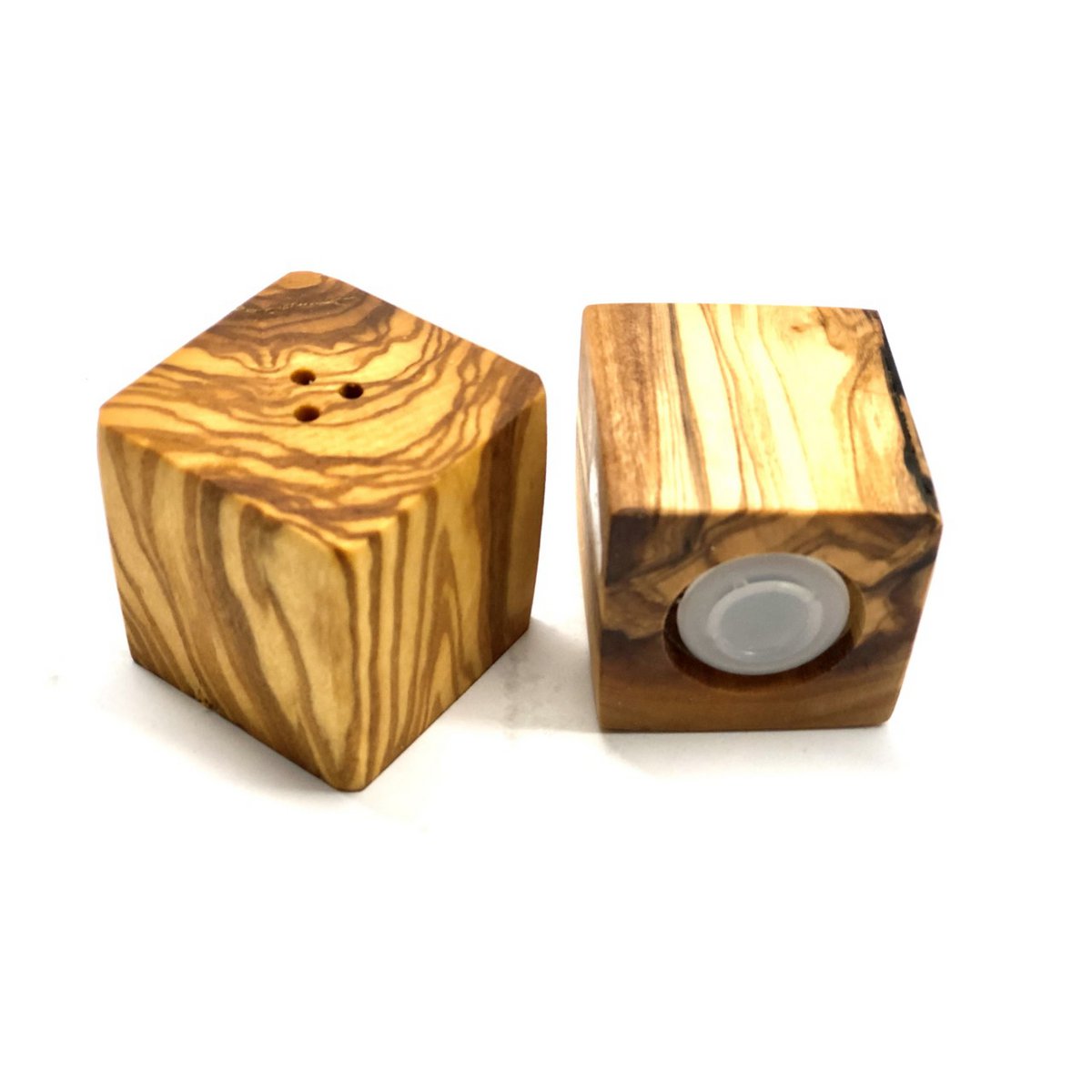 Set of 2 salt and pepper shakers CUBE made of olive wood
