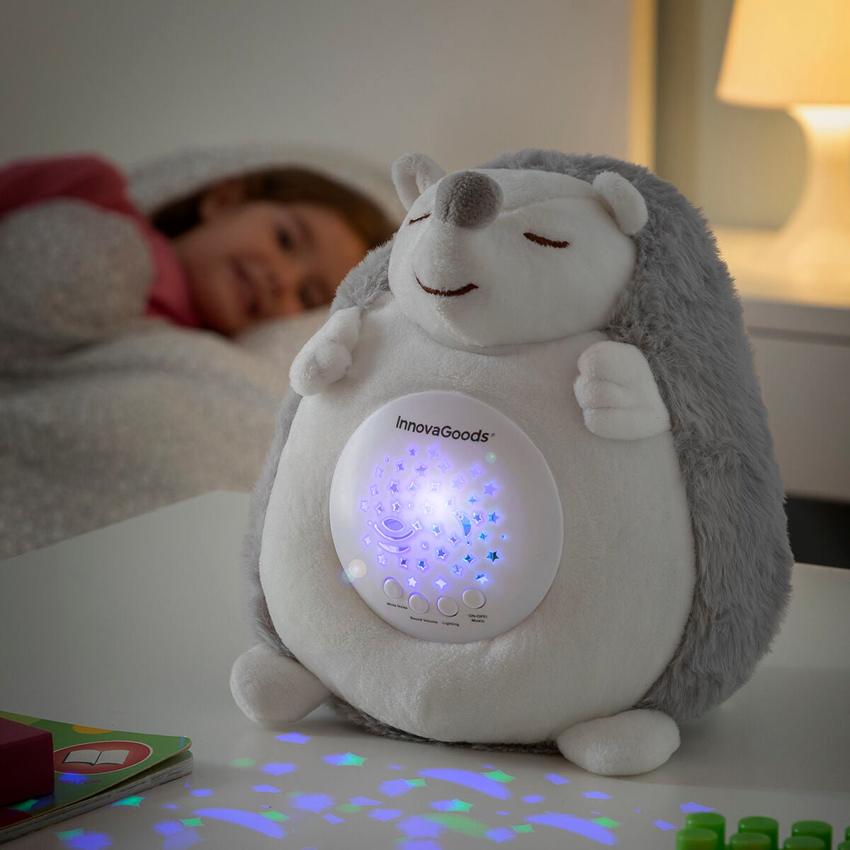 Kuscheltier Igel mit White Noise und Nachtlicht-Projektor Spikey
