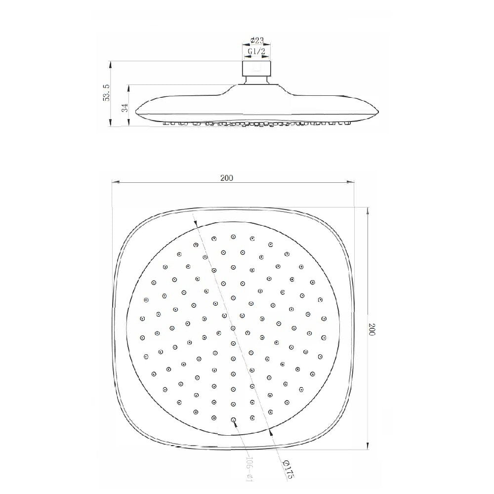 bath & more Bathrain overhead shower, 200 x 200 mm, 1-jet, chrome / orange