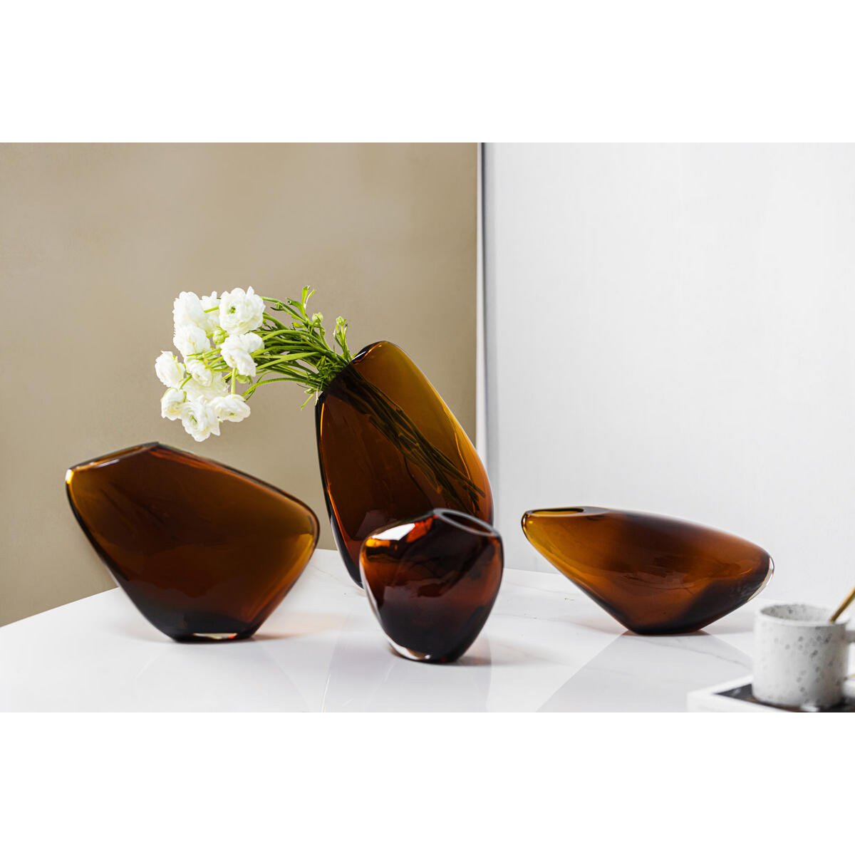 Long stretched luxury glass vase of innovative organic design, KOOKY13AM