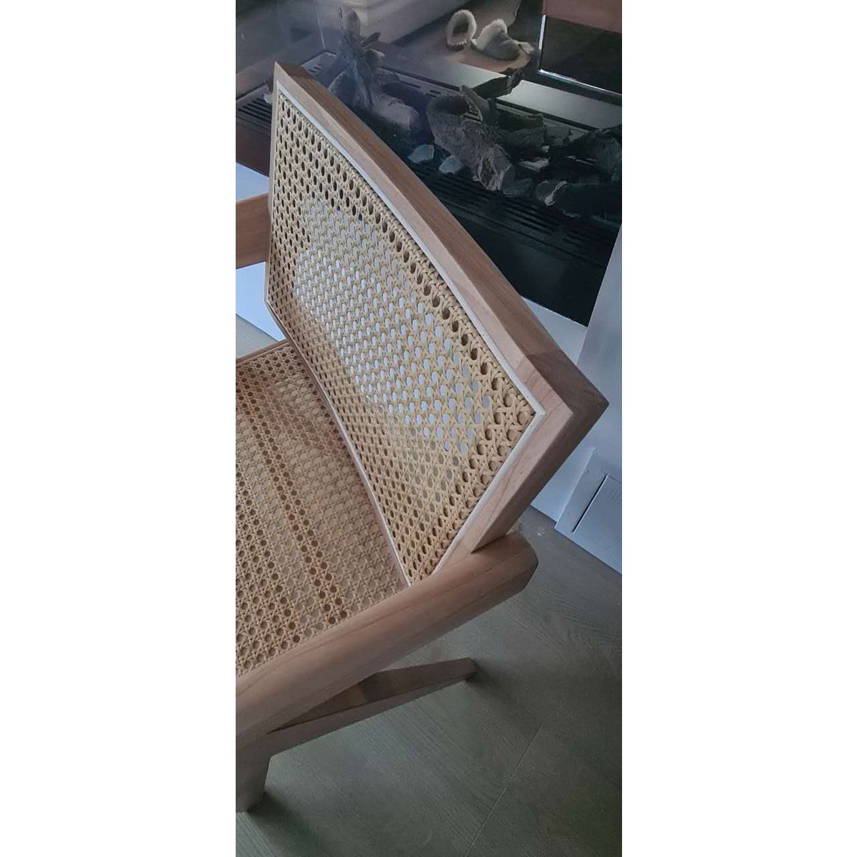 Luxury design chair Pierre Jeanneret walnut color + rattan, top quality - Chandigarh