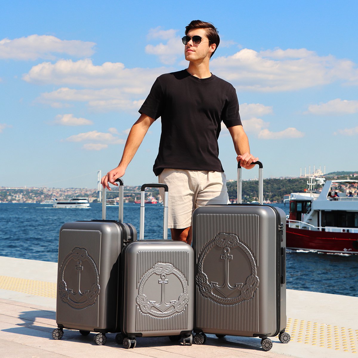 Biggdesign Ocean Hardshell Spinner Luggage Set, Gray, 3 Pcs, 44 - 66 - 99 lbs