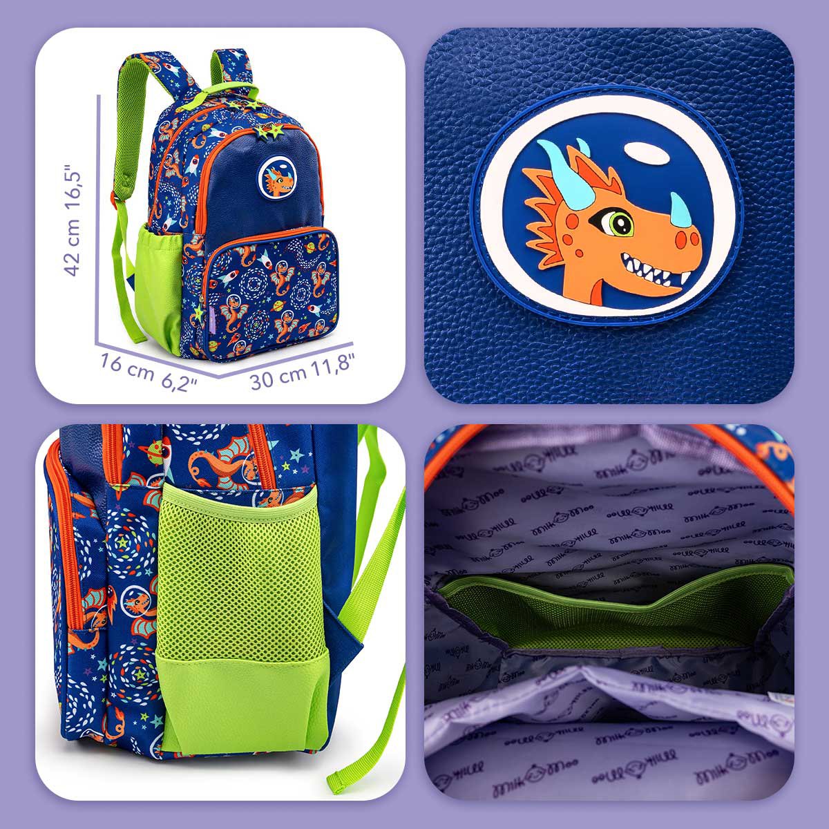Milk&Moo Ponix Kids Backpack, Lightweight and Ergonomic School Bag for Primary and Preschool