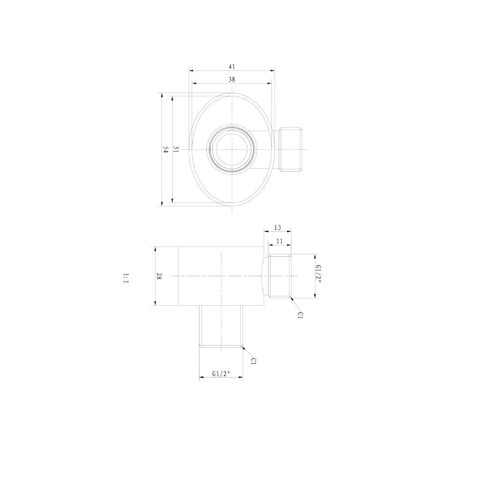 bath & more Wall connection elbow Oval II 1/2", with backflow preventer, chrome