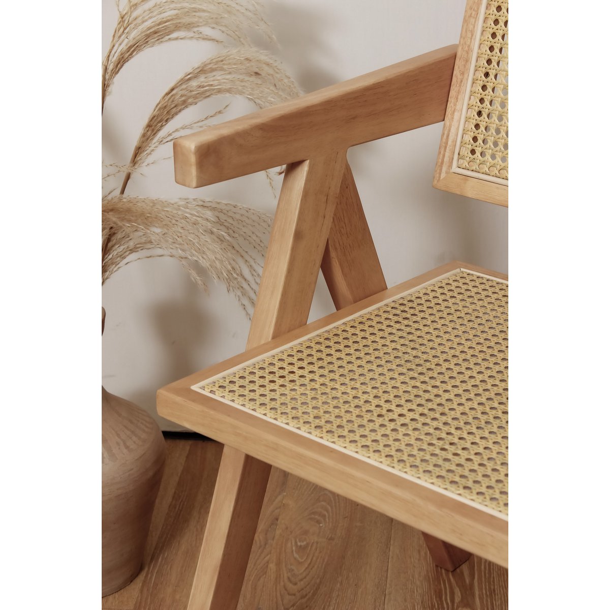 chair Pierre Jeanneret clear oak color + rattan, high quality