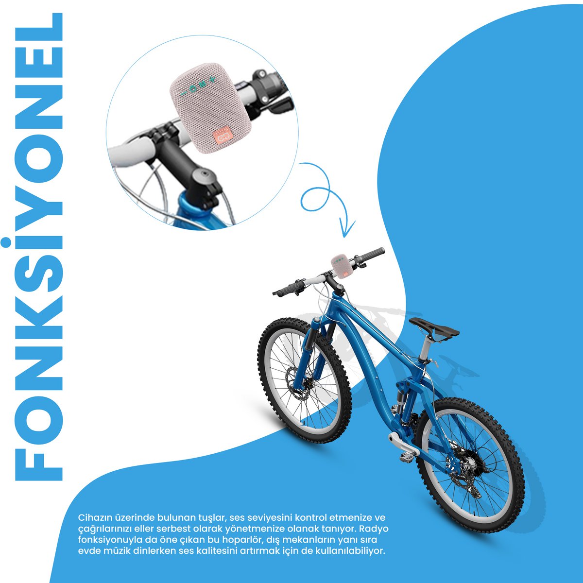 Moodix HO23TG392 Clip-On Bluetooth Speaker With Bike and Bag Mounting Accessories, 5W, Grey