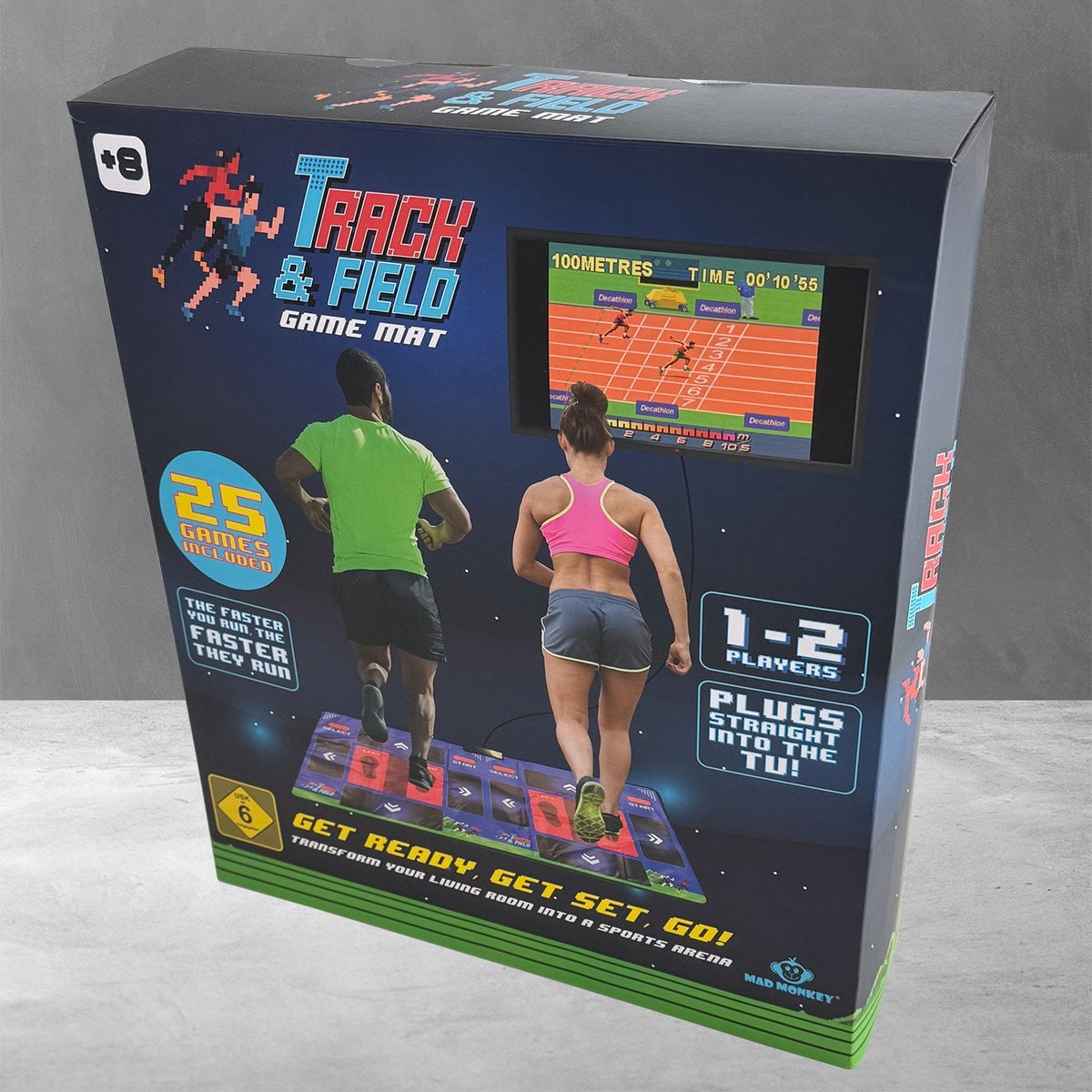 Mad Monkey - Retro Track and Field Mat for 2 players including 25x 8-bit games