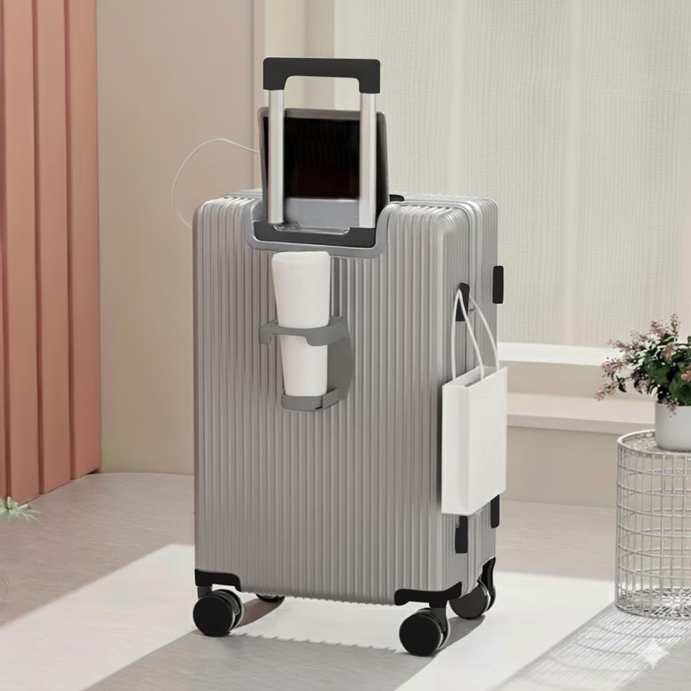 Biggdesign Moods Up Luggage with Cup Holder and USB Port, 20", Silver