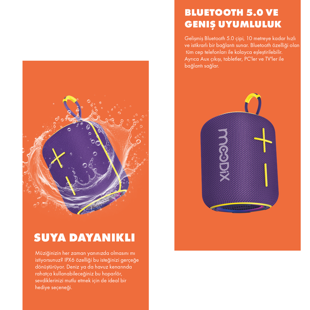 Moodix KI23KSV6 Bluetooth Speaker, Purple 10W IPX6 Water Resistant