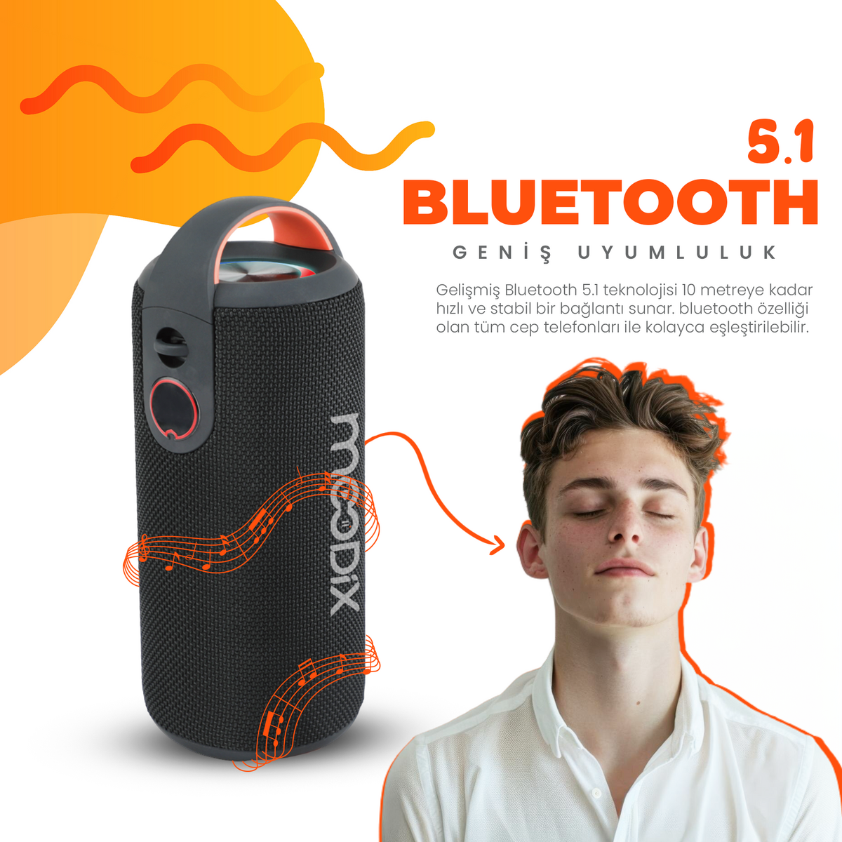 Moodix KI23KS162 Bluetooth Speaker, Black 10W*2 IPX6 Water Resistant