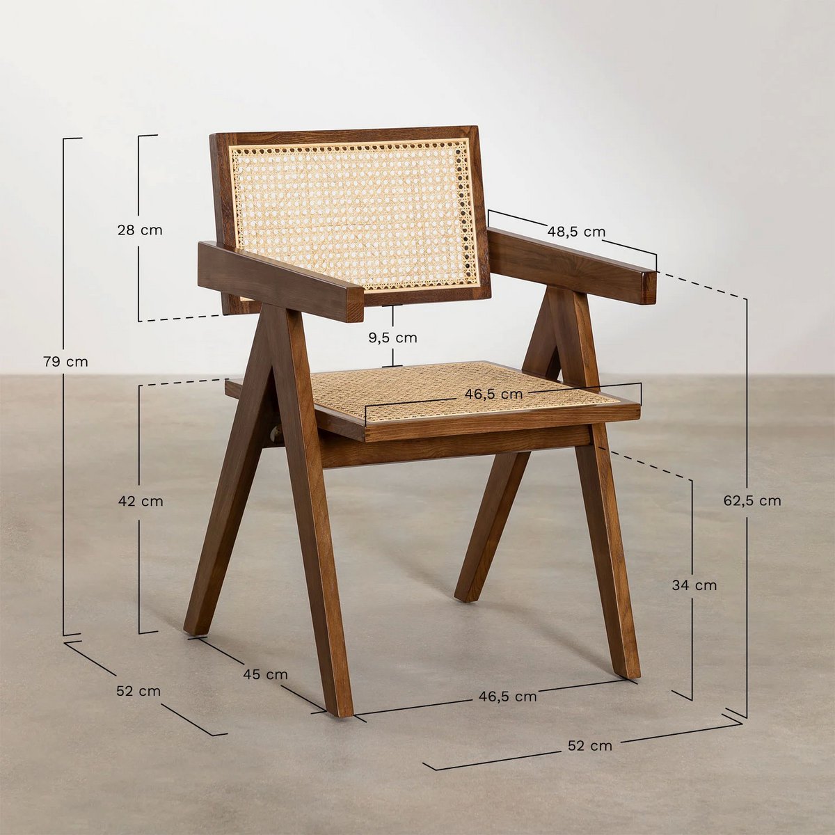 chair Pierre Jeanneret wood + rattan, high quality