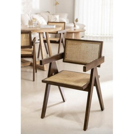 chair Pierre Jeanneret wood + rattan, high quality