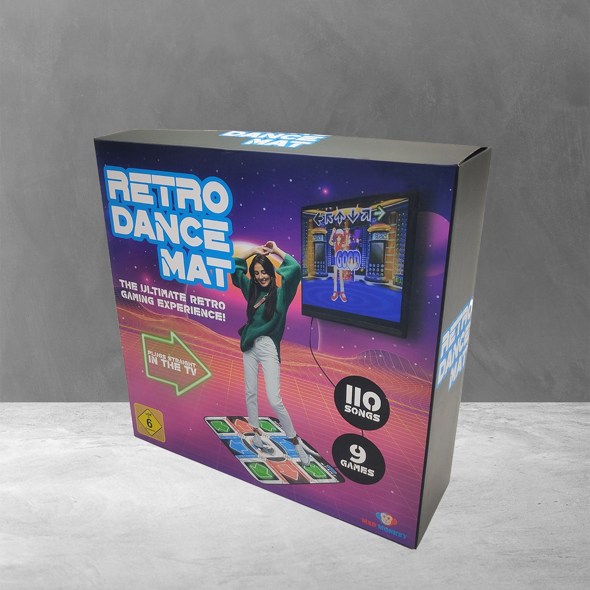 Mad Monkey - dance mat for children - retro dance mat - music mat with over 100 songs, 9 games and 3 difficulty levels