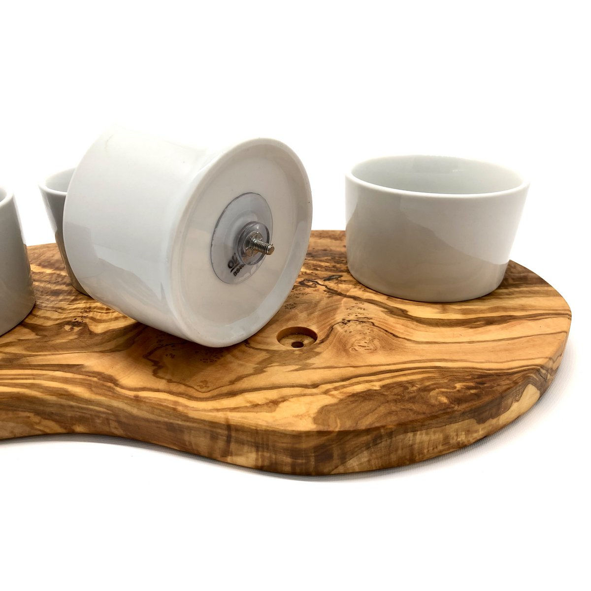 Serving board for dips incl. 4 small porcelain bowls