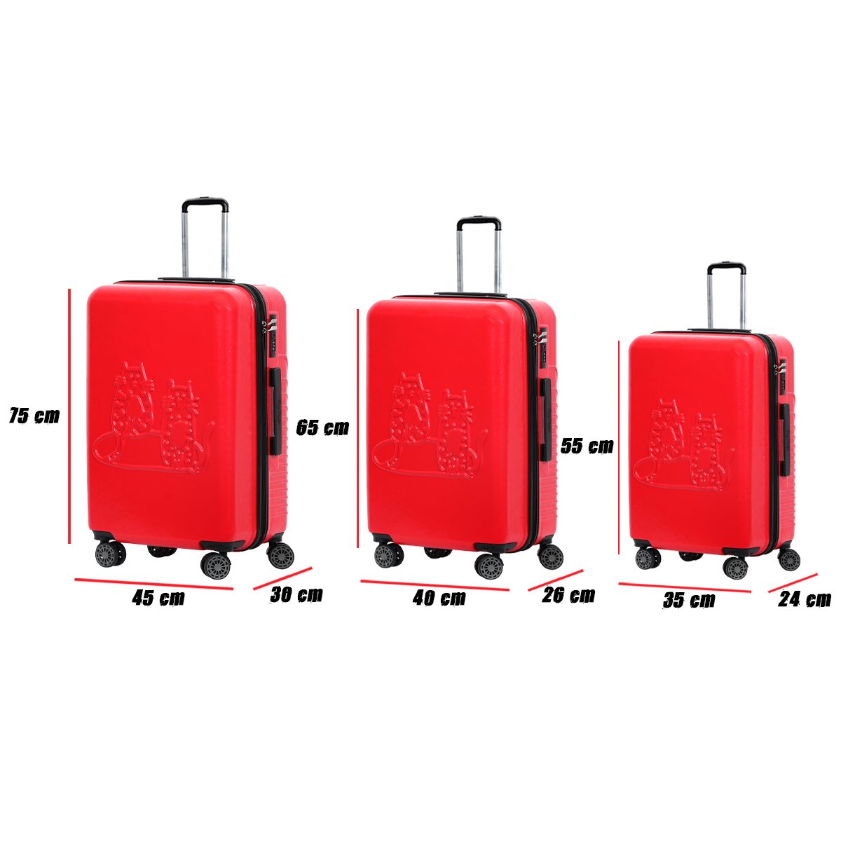 Biggdesign Cats Hardshell Spinner Luggage Set, Red, 3 Pcs  44 - 66 - 99 lbs