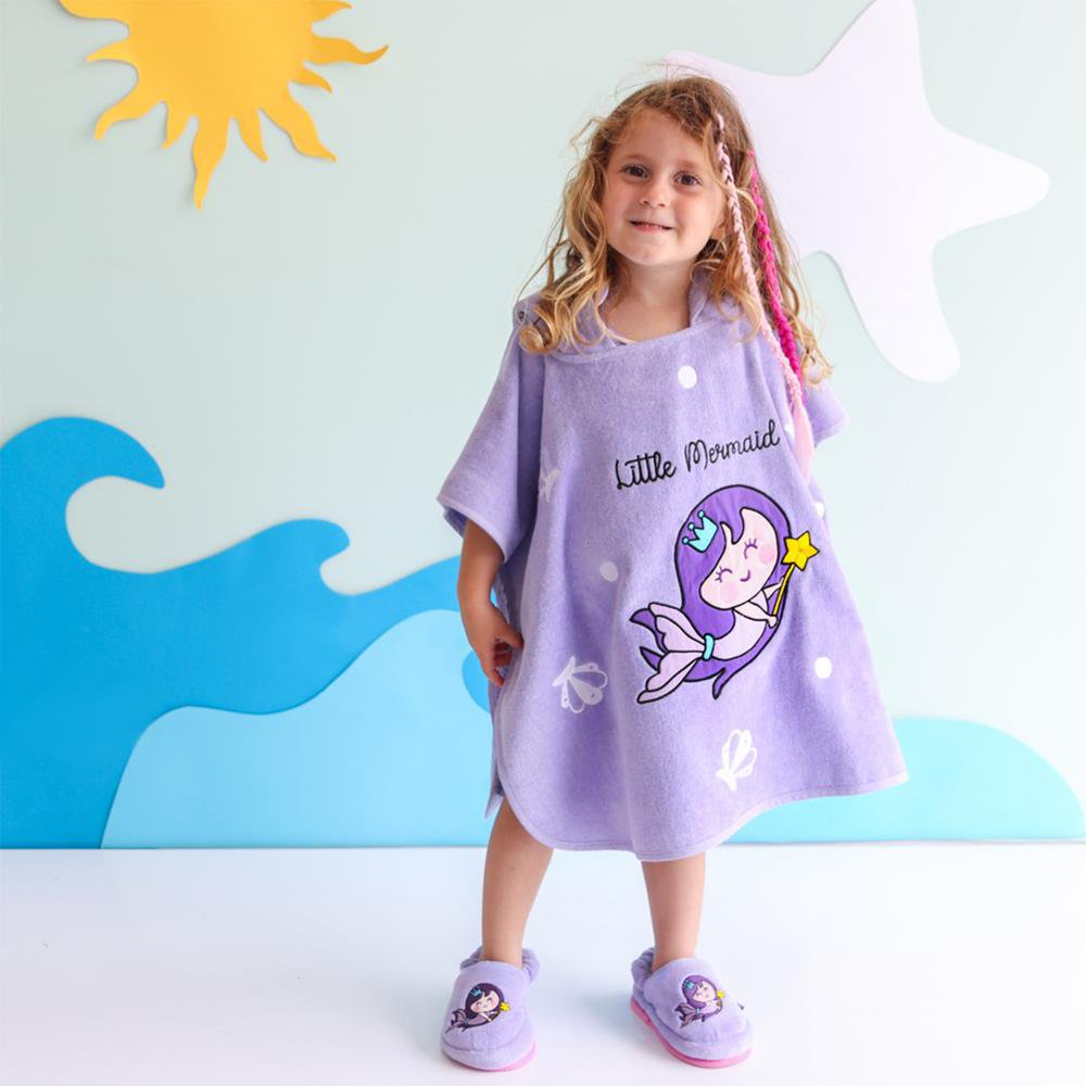 Milk&Moo Kids Poncho and House Slippers Little Mermaid