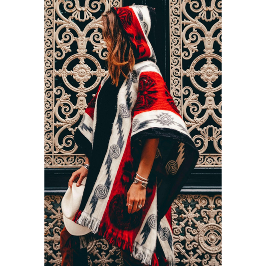 Alpaca Poncho Native Pattern | Maya Black and Red
