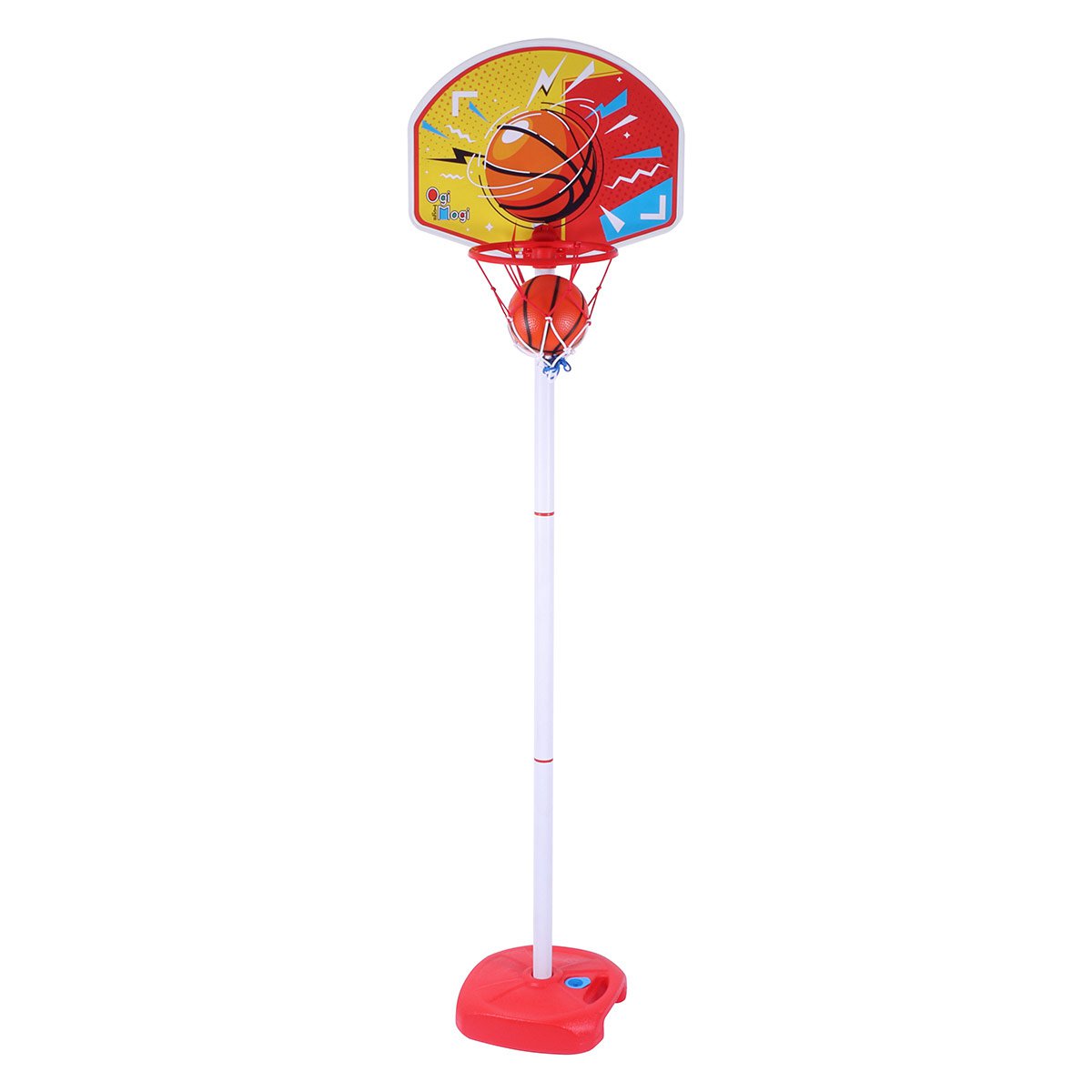 Ogi Mogi Indoor and Outdoor Basketball Set, Adjustable Height Pole 2.4 to 5 Ft