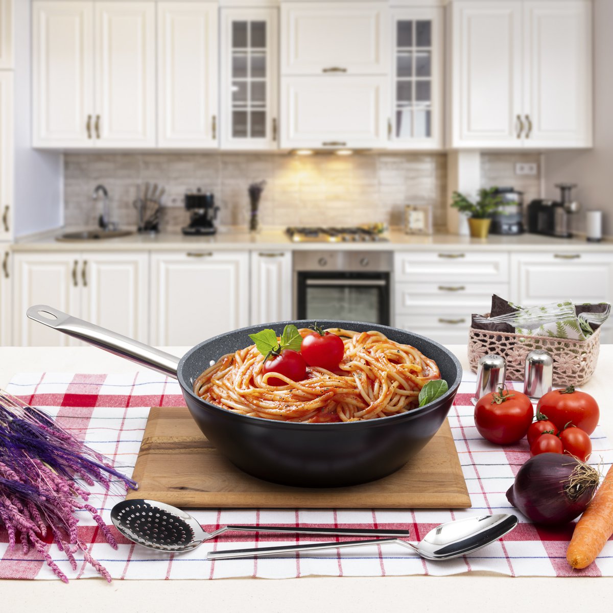 Serenk Excellence Nonstick Wok Pan, PFOA Free Granite, 3.90 Qt Frying Pan