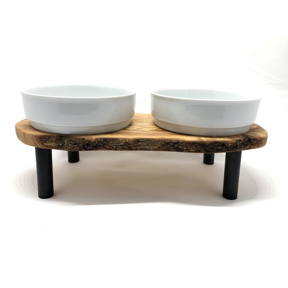 Feeding station RUSTY PLUS (2 x 0.9 liter porcelain bowl) "jacked up" for feed & water