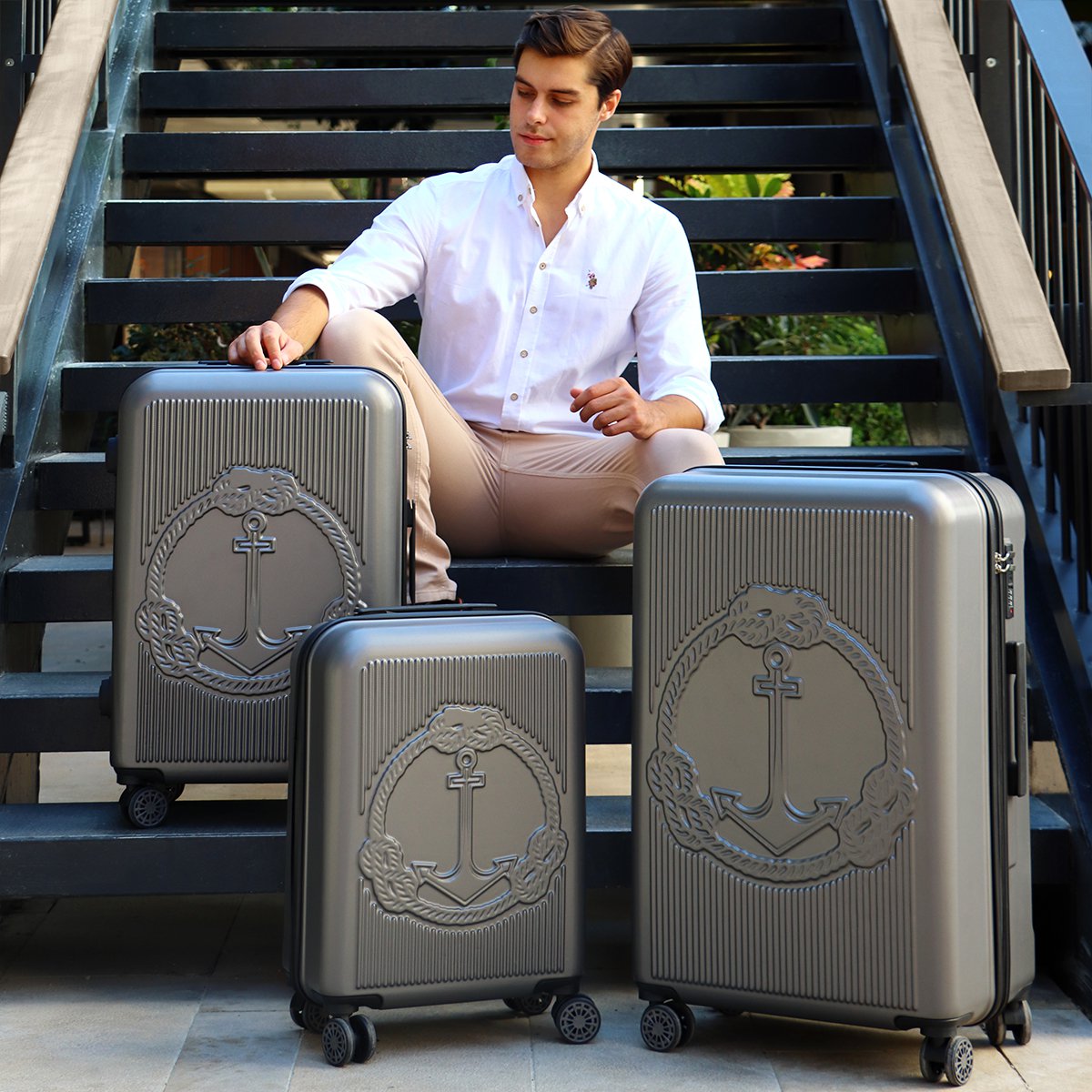 Biggdesign Ocean Hardshell Spinner Luggage Set, Gray, 3 Pcs, 44 - 66 - 99 lbs