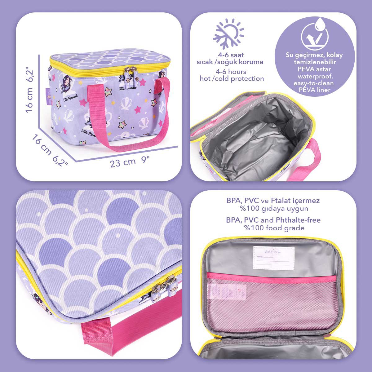 Milk&Moo Kids Lunch Bag, Cute Cooler Thermal Bag for Little Boys and Girls Little Mermaid