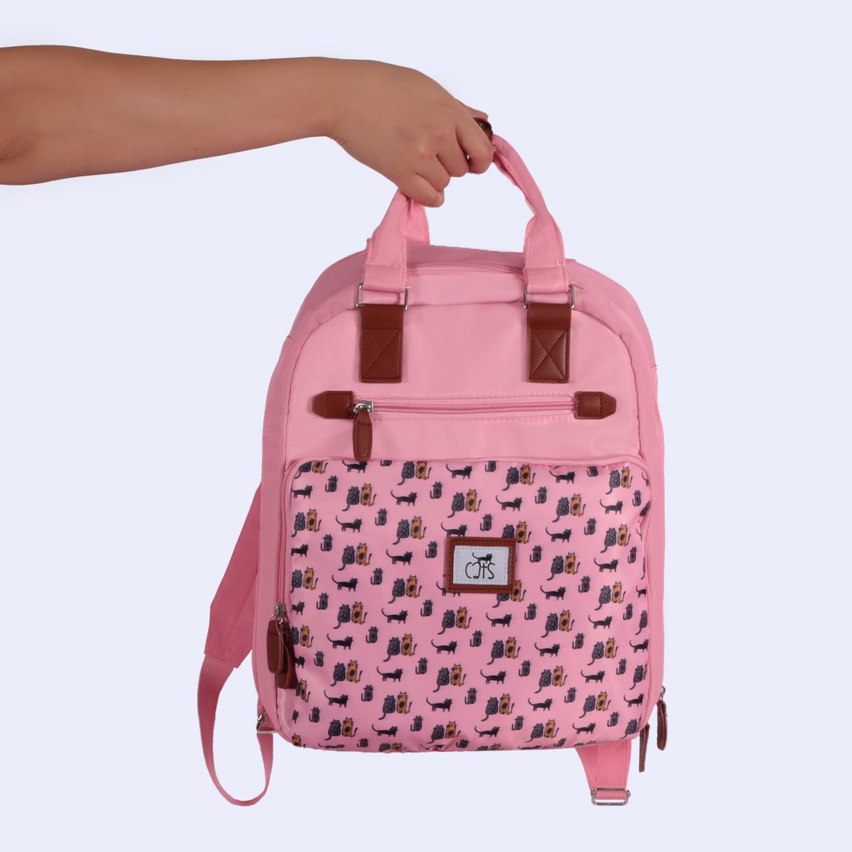 Biggdesign Cats Laptop Backpack, Water-Resistant, 15 inch Laptop Compatible School Bag, Pink