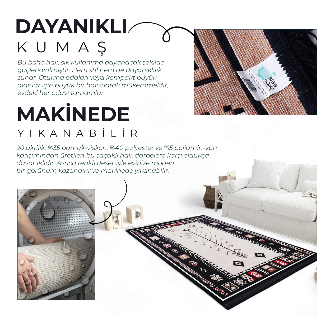 Bigghome SA1534A Double Sided Rug 47,25 * 70,85 inch, 5.7 lbs