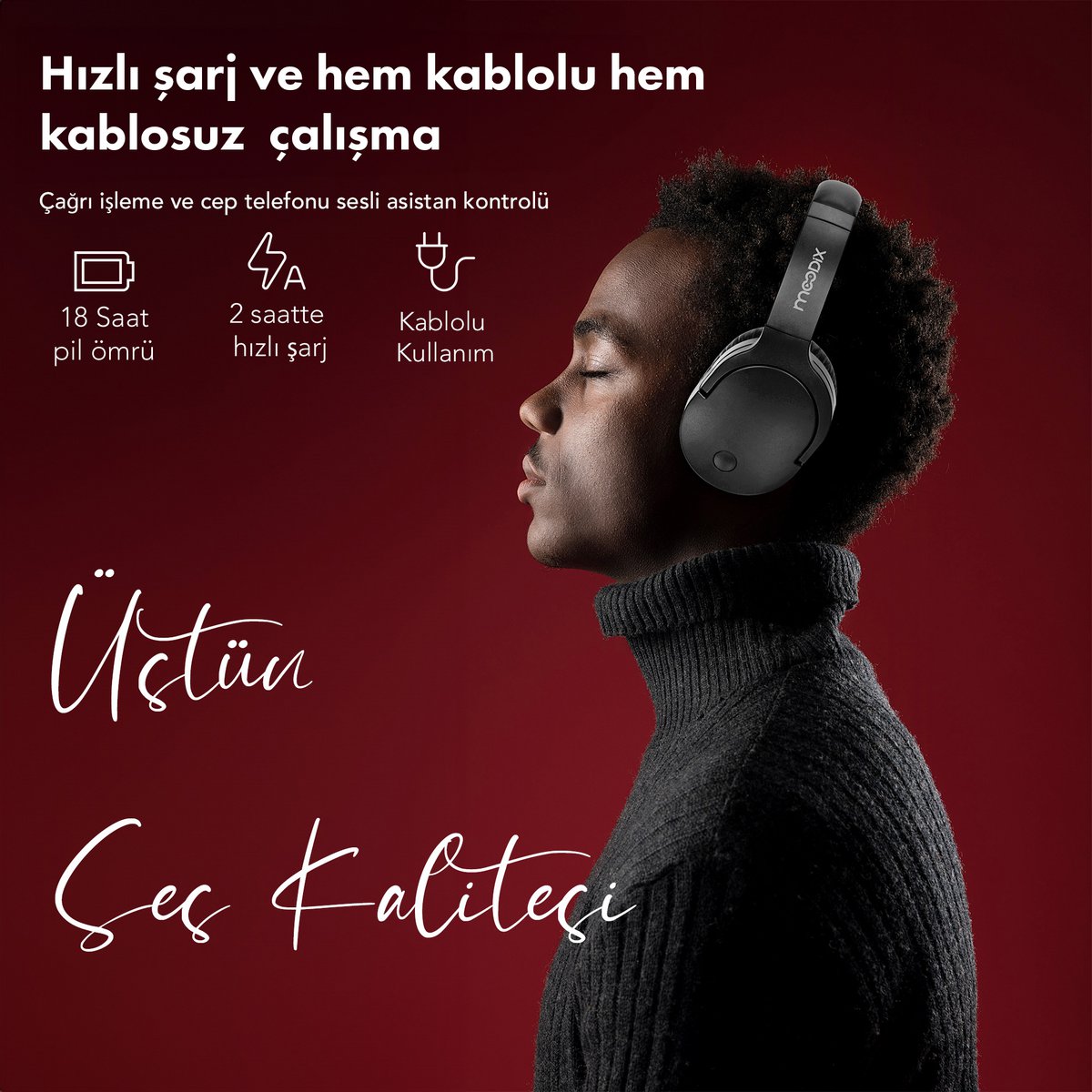 Moodix KO23BT1100W Bluetooth On-Ear Headphones, White