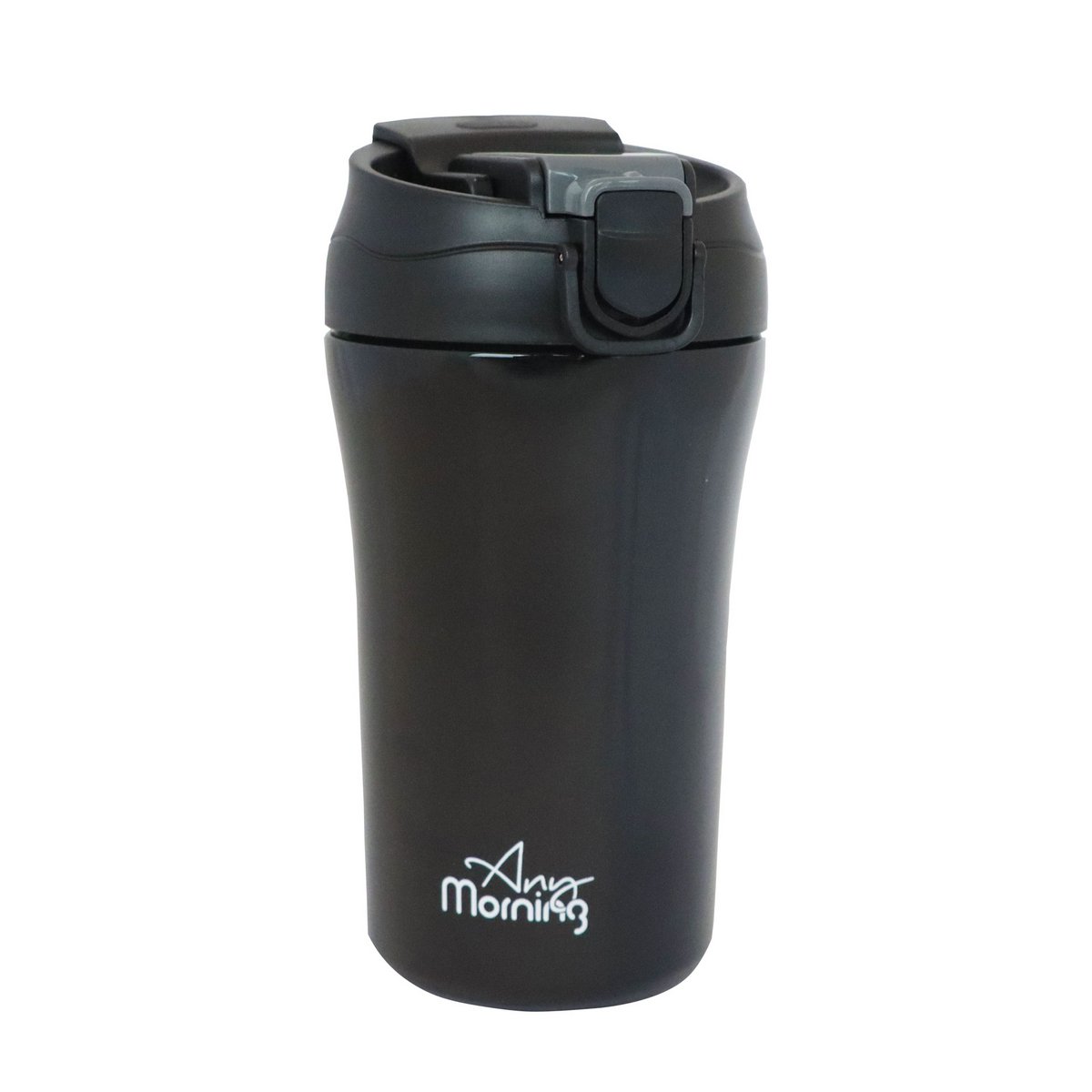 Any Morning 14 oz Travel Mug SI232021 - Black, Leakproof, Dual Lid, Stainless Steel