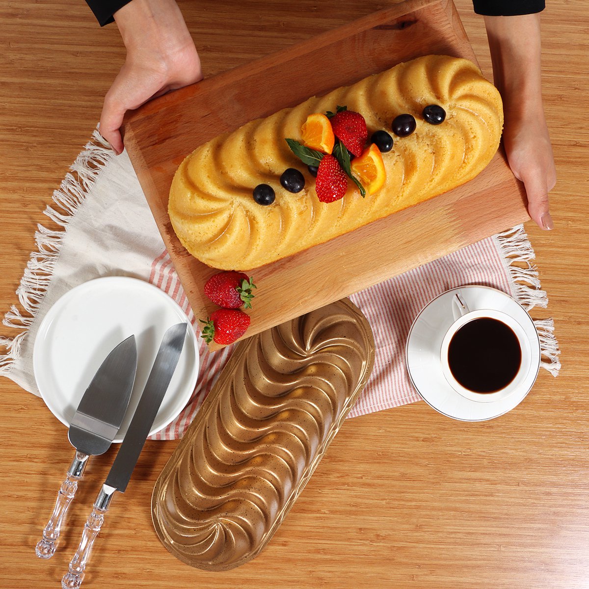 Serenk Fun Cooking Loaf Cake Pan Baking Bread, Fluted Cast Mold,  13.3 x 5.5 inch