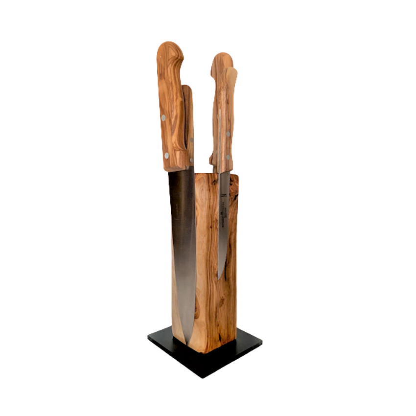 Knife block TOWER made of olive wood Magnetic knife block
