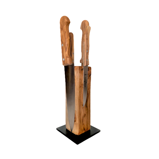 Knife block TOWER made of olive wood Magnetic knife block