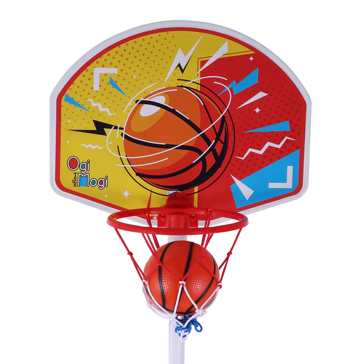 Ogi Mogi Indoor and Outdoor Basketball Set, Adjustable Height Pole 2.4 to 5 Ft