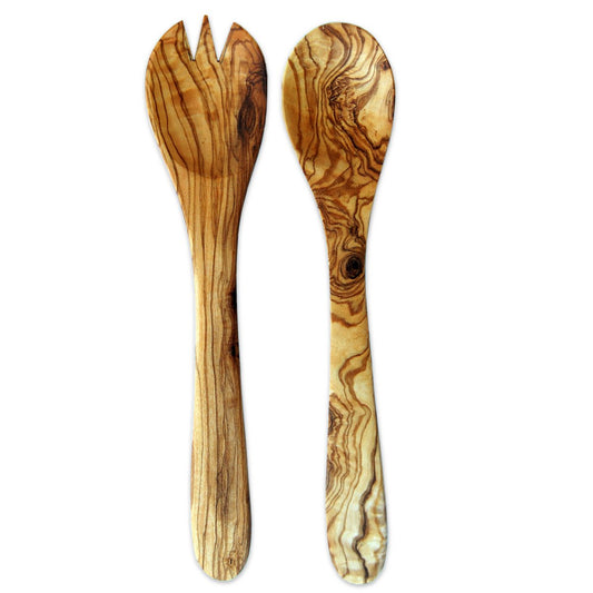 Salad servers SMALL made of olive wood, approx. 21 cm