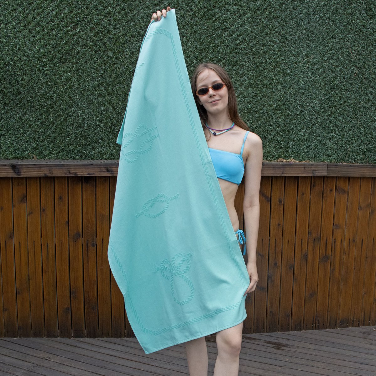 Anemoss Sailor Knots Beach Towel – Mint Green, 140x70 cm/27.5x55 inches