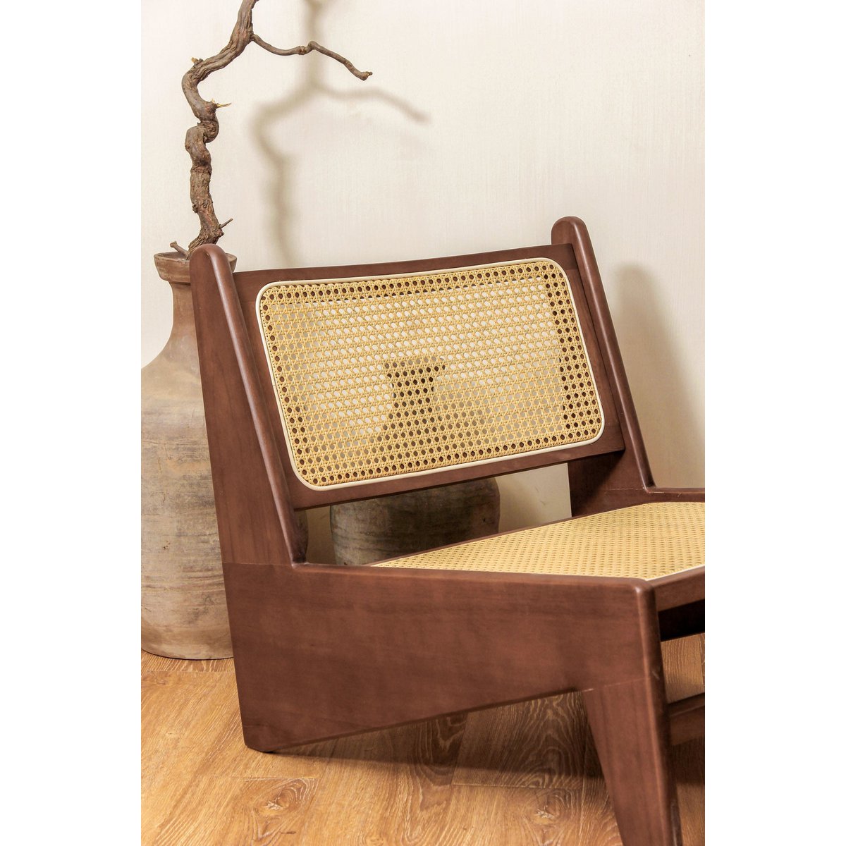Designer rattan and wood seat - fauteuil - Kangaroo - Japandi style