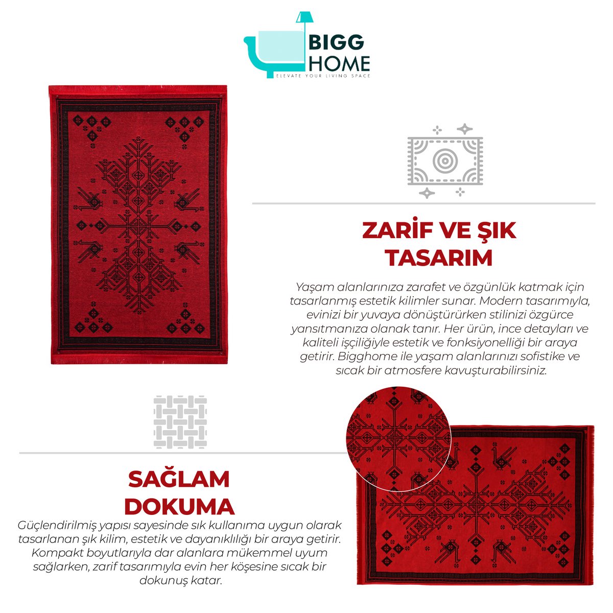 BiggHome Rug 47.2x70.9", Machine Washable, Ethnic Pattern