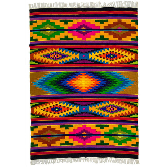 Wool Rug Aztec - Southwestern - Ethnic Design - Multicolor Rug - Midsize rug
