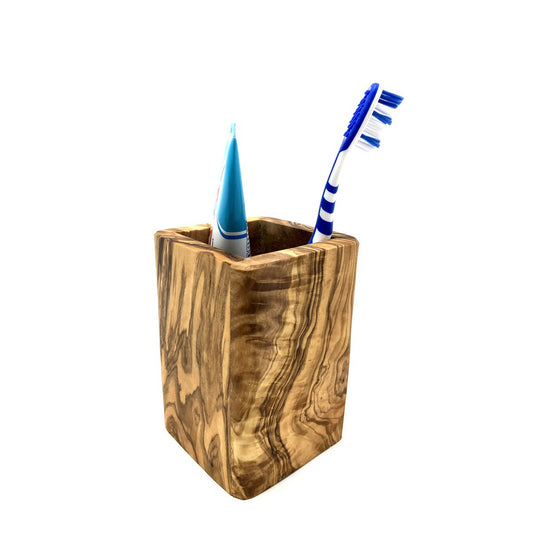 Toothbrush mug SQUARE made of olive wood