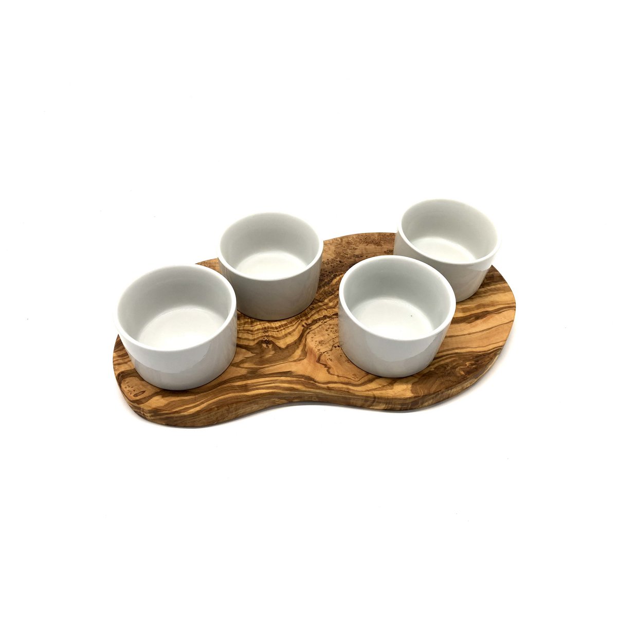 Serving board for dips incl. 4 small porcelain bowls