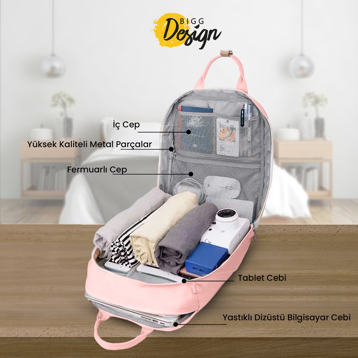 Biggdesign Cats Laptop Backpack, Water-Resistant, 15 inch Laptop Compatible School Bag, Pink