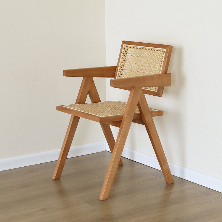 chair Pierre Jeanneret clear oak color + rattan, high quality