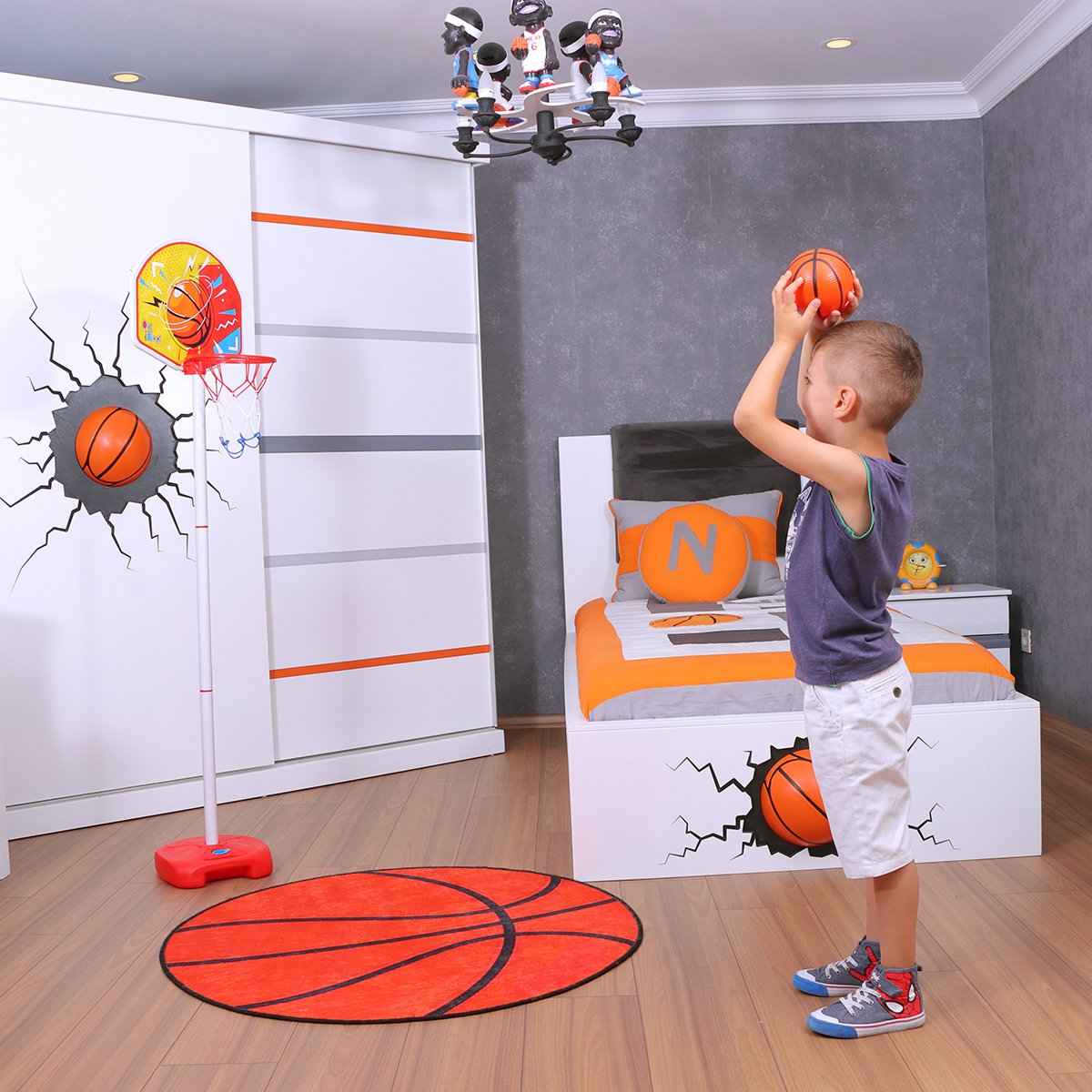 Ogi Mogi Indoor and Outdoor Basketball Set, Adjustable Height Pole 2.4 to 5 Ft