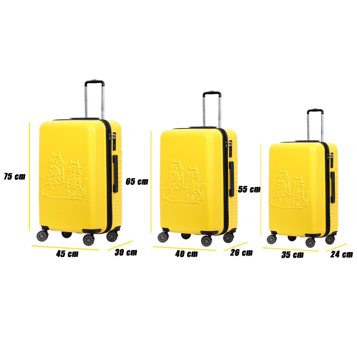 Biggdesign Cats Hardshell Spinner Luggage Set, Yellow, 3 Pcs. 44 - 66 - 99 lbs