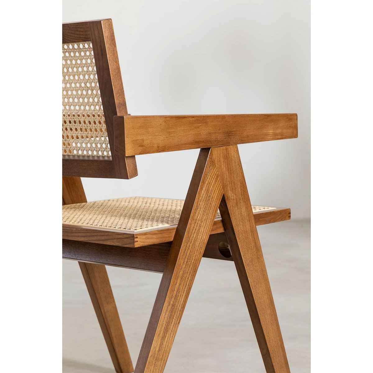 chair Pierre Jeanneret wood + rattan, high quality